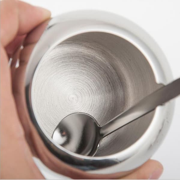 Rostfritt stål sockerburk med lock och sked, stor sockerdispenser, socker salt och pepparskål