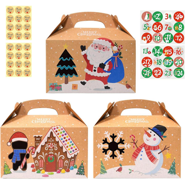 24 stycken julklappsaskar, 15,2 x 9 x 9 cm presentaskar kartong presentask julaskar kalender