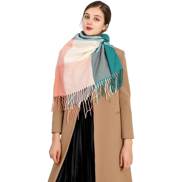 Dam Scarfs Vinter Lång Mjuk Varm Tartan Rutiga Wraps Ull Spinnande Tassel Sjal Stole Scarf Dam