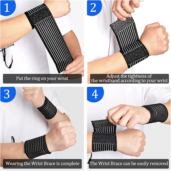 4 stycken handledsskydd för karpaltunneln, handledskompressionsbandage, handledsskydd för vuxna som tränar, justerbart handledsbandage, svart
