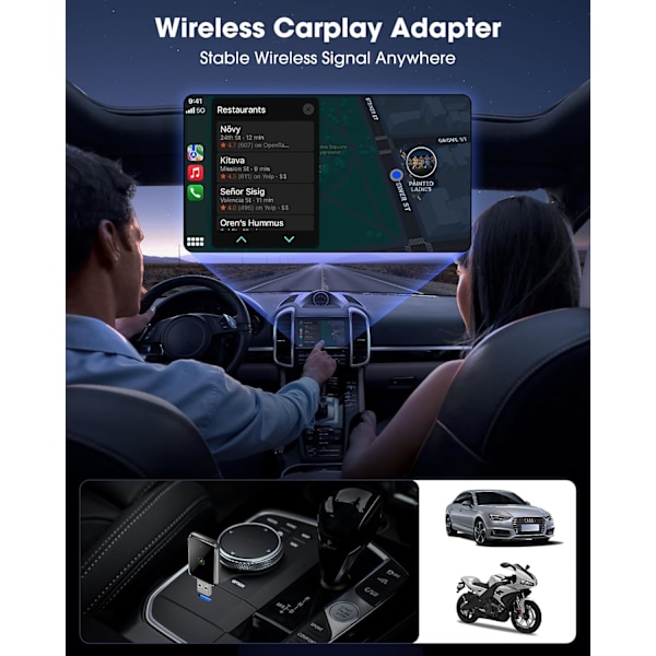CarPlay langaton adapteri iPhonelle - Plug-and-Play asennus, laaja yhteensopivuus iOS 10+ versioita käyttävien iPhone-puhelimien kanssa
