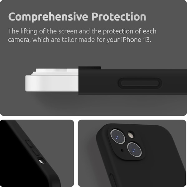Yhteensopiva iPhone 13 -kotelon kanssa näytönsuojalla, nestemäinen silikonisuoja iPhone 13 6,1 tuuman 2021 mallille, musta