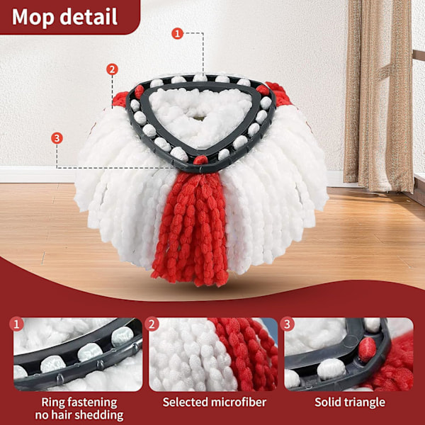 Mophuvud Kompatibla med Vileda 2-i-1 Turbo Mop Ersättningshuvud Mikrofiber (Röd, 3-pack)
