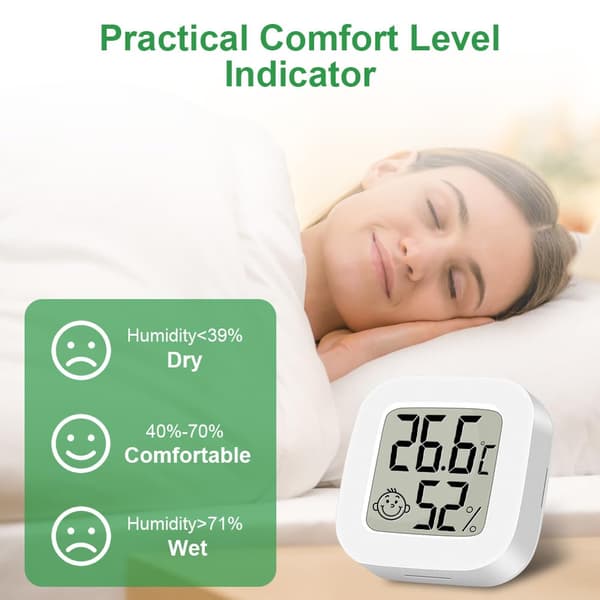 2-pack Mini Hygrometer Termometer för Inomhusbruk, LED-Display med Komfortlogo för Miljötermometer för Hemmakontor Sovrum Trädgård
