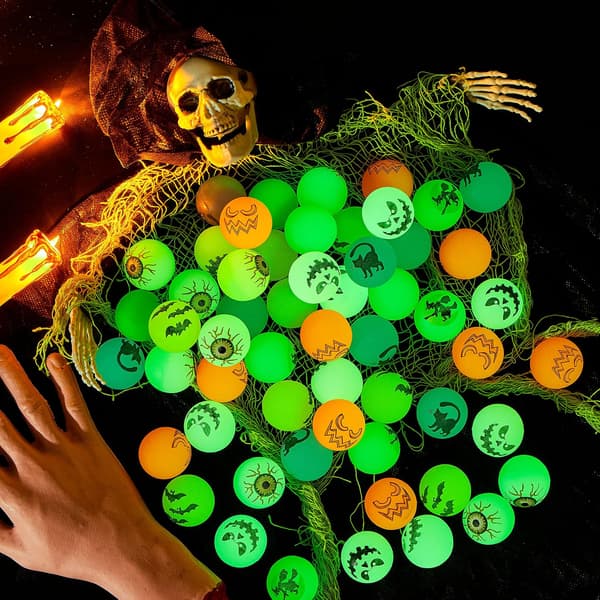 100 st Självlysande Studsbollar 3 cm, Halloween-tema | för Halloween-studsbollsfest (Slumpmässig leverans)