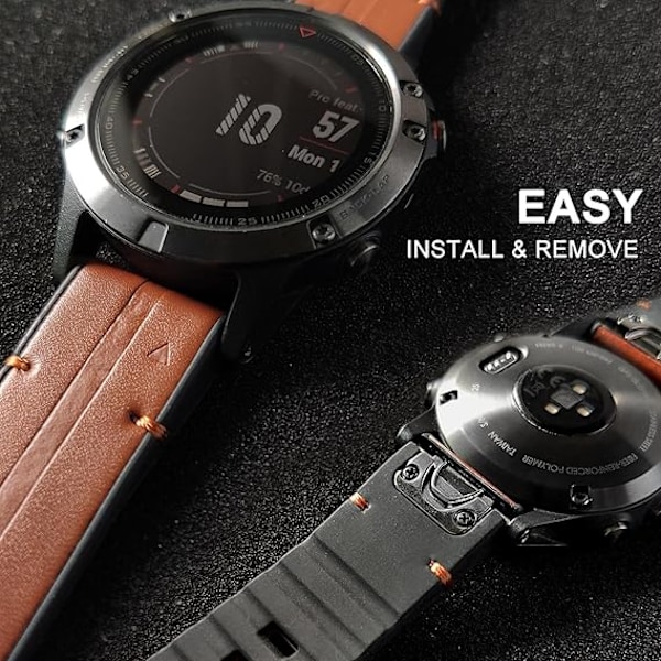 Til Garmin Fenix 7/Fenix 6/Fenix 5/EPIX 2 Urrem, Quick Fit 22mm Blødt Ægte Læder med Svedtæt Silikone Armbåndsrem