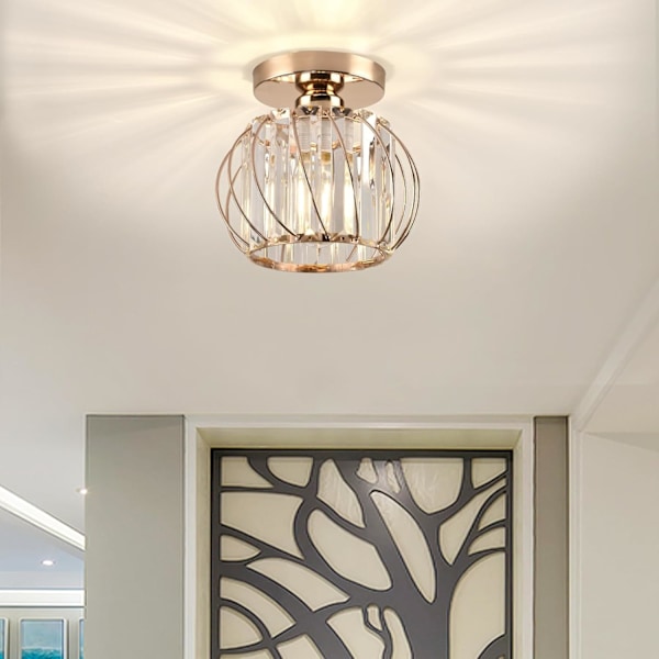 Lysekrone Krystaller Loftsbelysning Armaturer, Lille Semi Flush Mount Loftslampe til Entré Spisestuer Stuer (Guld) Gold