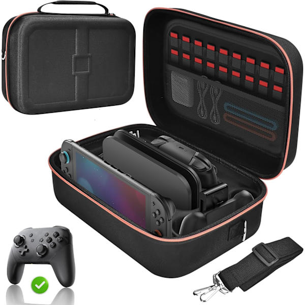 Beskyttelsesetui til Nintendo Switch 2/1/OLED, multifunktionelt etui til Switch 2, opbevaringsboks, sort.