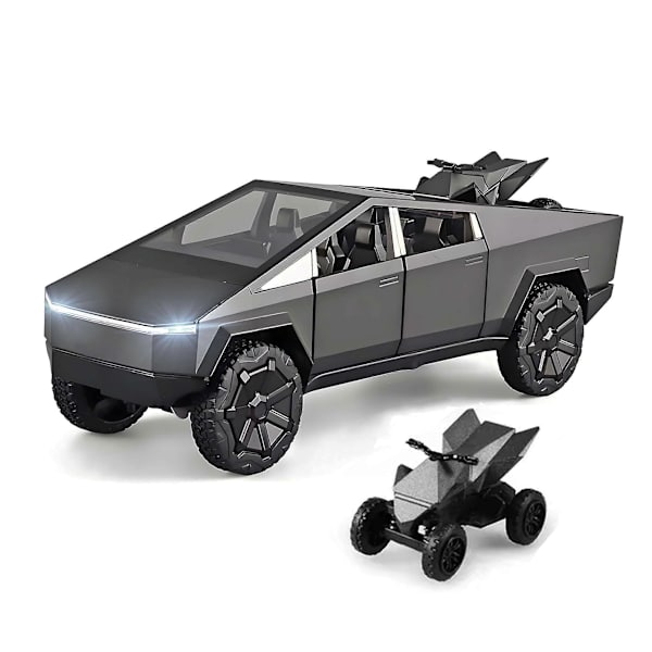 Leikkiautot moottoripyörällä Valettu metalli Cyber Truck -mallinen pick-up-auto 1/32 Leikkiautot kilpa-autoilla äänellä ja valolla lahjaksi