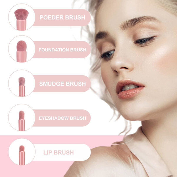 5 st Bärbara Makeup Borstar, Premium Syntetisk Borste med Spegelbox Makeup Borste Kits för Resor Daglig Datum Scen Retuschering