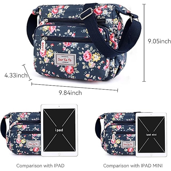 Dam Multi-Pocket Casual Crossbody Handväskor Vattentäta Axelväskor i Nylon