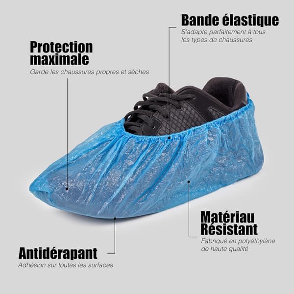 Engångsskoskydd, 100-pack, vattentäta och halkfria, med justerbart elastiskt band, blå