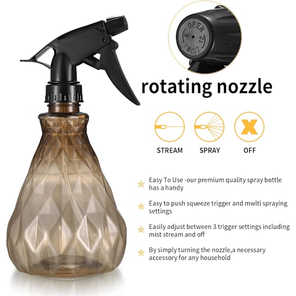 2 st 500 ml Påfyllningsbara Sprayflaskor, Sprayflaska för Trädgårdsväxter, Rengöring (Brun+Grön)