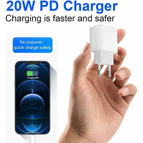 USB C Hurtigoplader - PD Certificeret 20W Hurtig med Lightning Kabel Type C Oplader Adapter til iPhone 14/14 Plus/14 Pro/14 Pro Max/13/iPad Pro