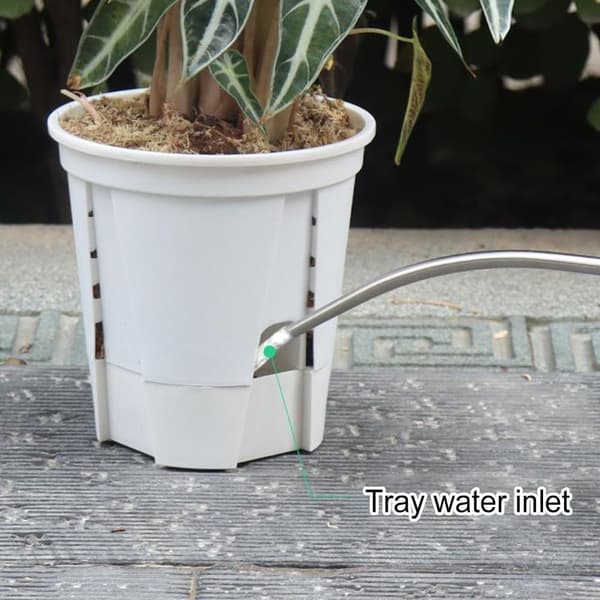 Sæt med 5 plastik orkidépotter — Udvendig diameter 12 cm, bunddiameter 8,3 cm, højde 14 cm — Hvid