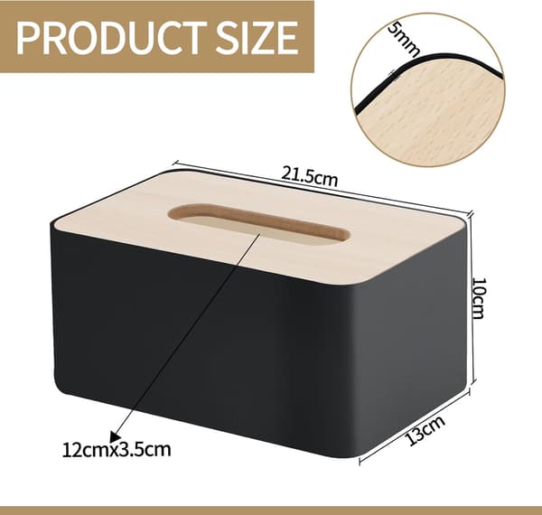 Servietboks med bambus top, rektangulær, plastik, 21 * 13 * 9.5cm, Servietdispenserboks til stue, kontor, bil, badeværelse