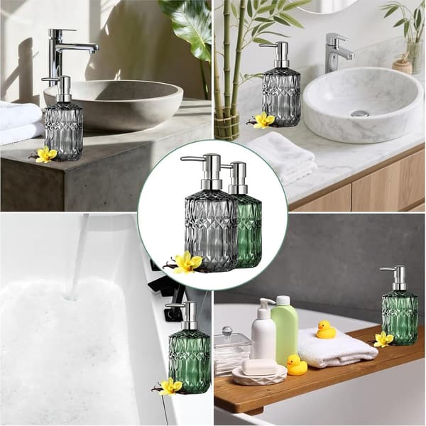 2-delt sæbedispenser sæt i glas til køkken, 400 ml, genopfyldelig badeværelsessæbedispenser, velegnet til opvaskemiddel, shampoo og lotion