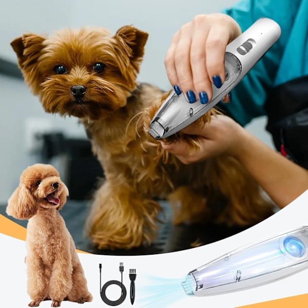 Klotrimmer för Hundar med LED-Vakuum, Tyst Hundtrimmer med LED-Ljus - Katt Rakapparat