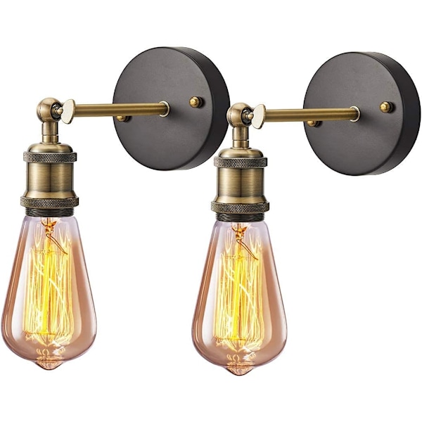 Industriell Vägglampa 2-pack, E27 Vintage Vägglampa Armaturer med E27 Lamphållare för Restaurang Bar Hotell