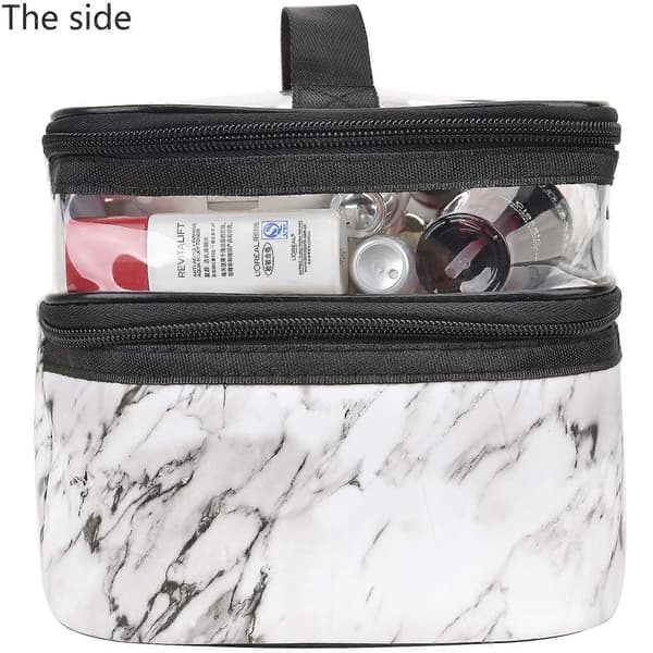 Makeup Tasker Dobbelt Lag Rejse Kosmetik Tasker Makeup Organizer Toilet Tasker (Hvid marmor)