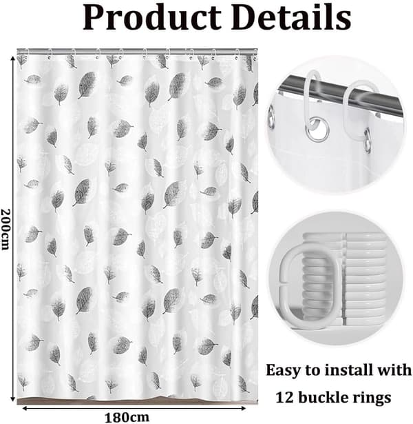 Duschdraperi för badrum, 100% PEVA Vattentätt Anti-mögelresistent | Snabbtorkande | Tvättbart badrumsdraperi | 180 x 200 cm