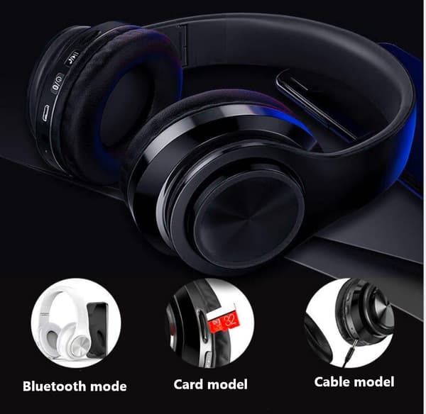Trådløse Bluetooth hovedtelefoner - Farverige lys/Foldbare/Stor batterikapacitet/Indbygget mikrofon - Bluetooth 5.0/10 m ren sort
