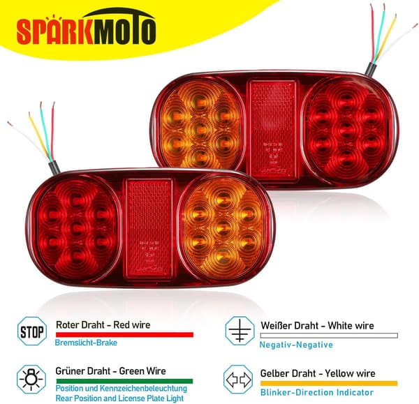 To bageste LED-positionslys til trailer, 12V LED-trailerlys, P67 vandtæt, ECE- og EMC-certificeret.