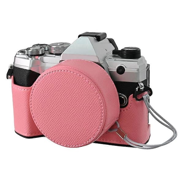 Læretui til Olympus OM-5 kamera, halvdeksel med objektivdeksel og skulderstropp - Rosa