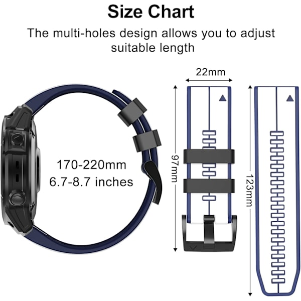 Rem til Garmin Fenix 7/Fenix 6/Fenix 5/EPIX 2, Quick Fit 22mm Silikone Urrem til Approach S60/S62, D2 Delta, Forerunner 935/945