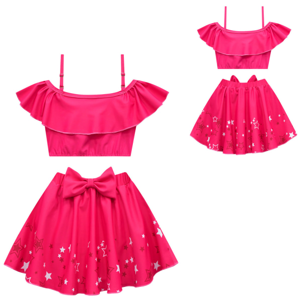 Barnsnövit prinsessan Aurora Ariel Girls Set Baddräkt Bikini Baddräkt Barbie Rose Red Swimsuit 130