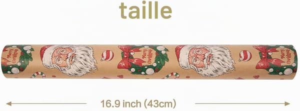 3 m rulle julklappspapper, 43 cm återvinningsbart kraftpapper med tryck av jultomten