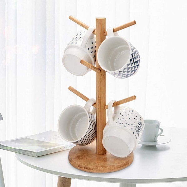 Treformet Kaffe- og Tekoppholder i Tre, Koppoppbevaringsstativ, Drikkevareshelf, Koppholder