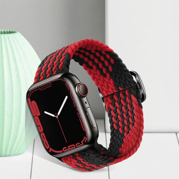Rem til Apple Watch 49mm / 45mm / 44mm / 42mm Vævet Nylon Sort og Rød