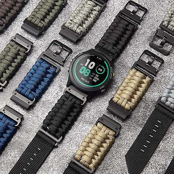 Kompatibel med Garmin urrem 20mm, kraftig flettet nylon sportsudskiftningsrem passer til Forerunner/Instinct/Fenix/Descent Sort