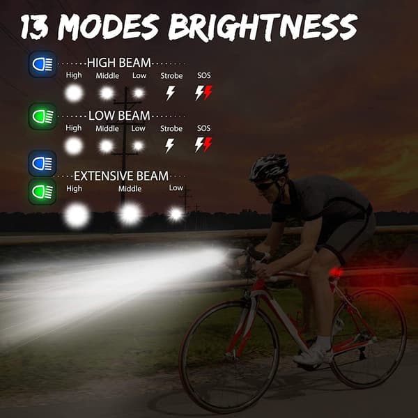 Forlygte til cykel, 2000 lumen 4*XPG-3 LED, kraftige lygter med LED-display 6400 mAh stort batteri til MTB
