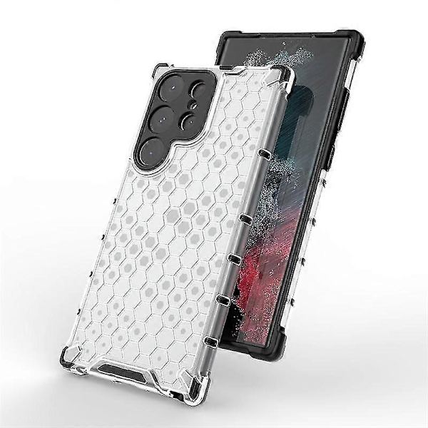 Kirkas hunajakennokotelo, yhteensopiva Samsung Galaxy S23 Ultran kanssa, kova PC + pehmeä TPU-hybridipanssarisuojus