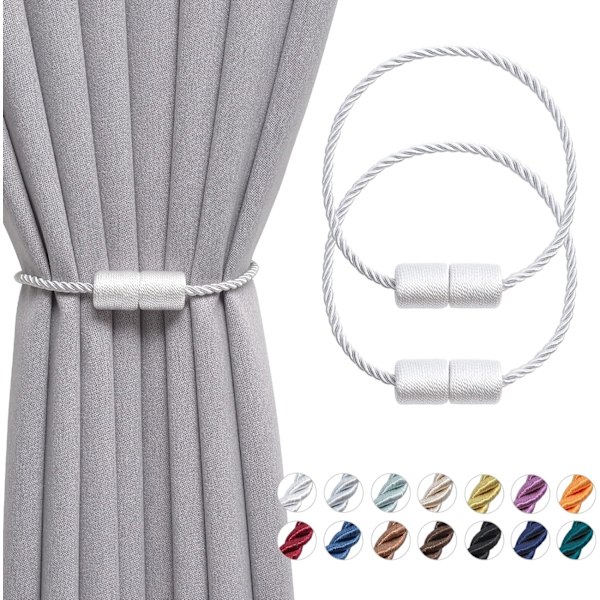 2-pack Magnetiska Gardinband, Handgjorda Vävda Rep Gardinhållare Bekväma Dekorativa Gardinband för Hem och Kontorsfönsterdraperi White