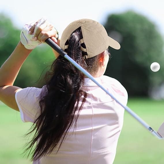 Baseballkasket til kvinder, Ponytail Solhat, Golfkasketter til damer, Krydsjusterbare hatte Khaki