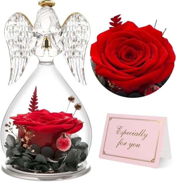 Evig Rose Gave til Kvinner, Glass Engel Figur med Evig Blomst Gave til Mor, Bursdagsgave til Kvinner, Skytsengel