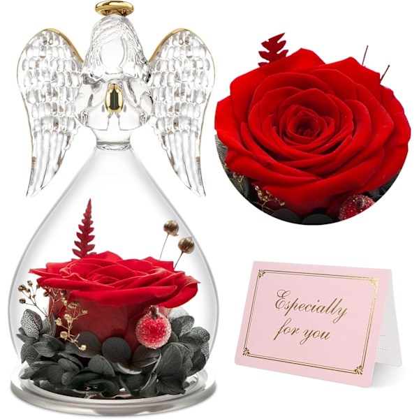 Evighedsrose Gave til Kvinder, Glas Engel Figur med Evighedsblomst Gave til Mor, Fødselsdagsgave til Kvinder, Skytsengel
