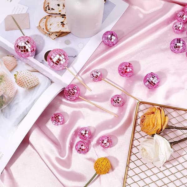 30 stk. Disco Kugle Cupcake Toppers, Mini Disco Tema Kagepynt med Pinde til Desserttilbehør Kagedekorationer