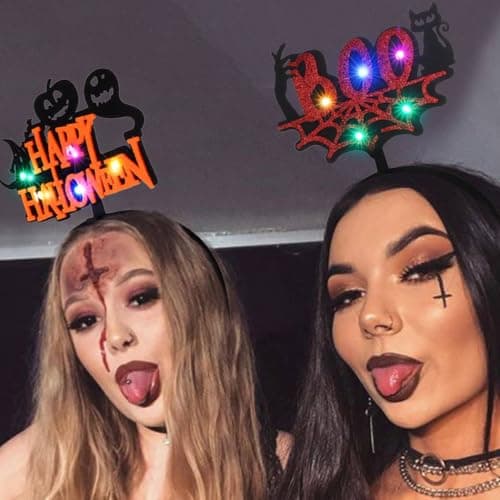Sæt med 2 LED-lysbånd til Halloween - Græskar - Sort Kat - Spindelvævsspøgelses tilbehør til kvinder og piger