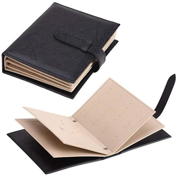 Øreringe Bog Organizer, Bærbar Øreringeholder Etui med Foldbart Bogdesign black