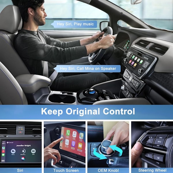 Trådløs CarPlay for iPhone, Trådløs CarPlay-dongle konverterer kablet til trådløs, for biler fra 2017-2024 og iPhone iOS 11+