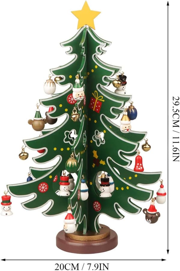 Mini Træ Juletræ til Bordplade Julelegetøjssæt med 30 Mini Julepynt og 1 Stjerne Topstjerne 20X30cm