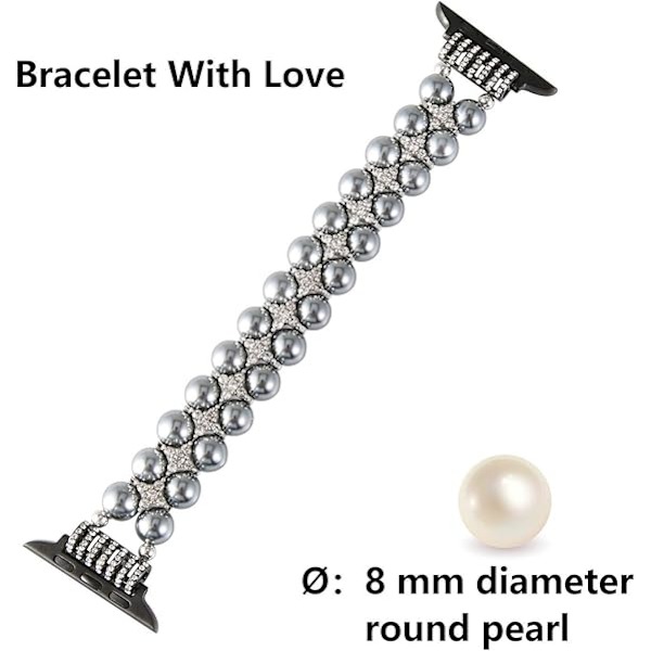 Pärlarmband kompatibelt med Apple Watch-rem dam 42/44/45mm, konstgjord elastisk stretch bling diamant smycke armband ersättningsband 42/44/45mm