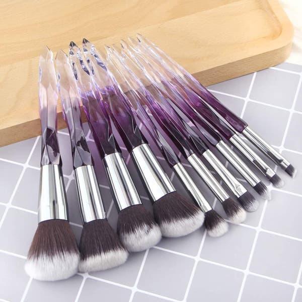 Professionel Makeupbørste 10 stk Bløde Hår Makeupbørster Eyeliner Øjenbryn Lip Contour Blending Brush Set Purple