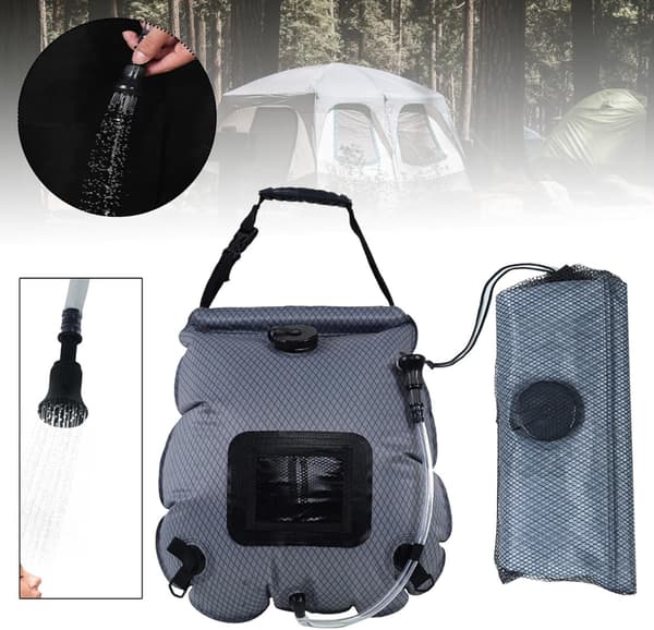 Camping solbruser, 20L bærbar og foldbar bruserpose med brusehoved, ideel til camping, ternet mønster