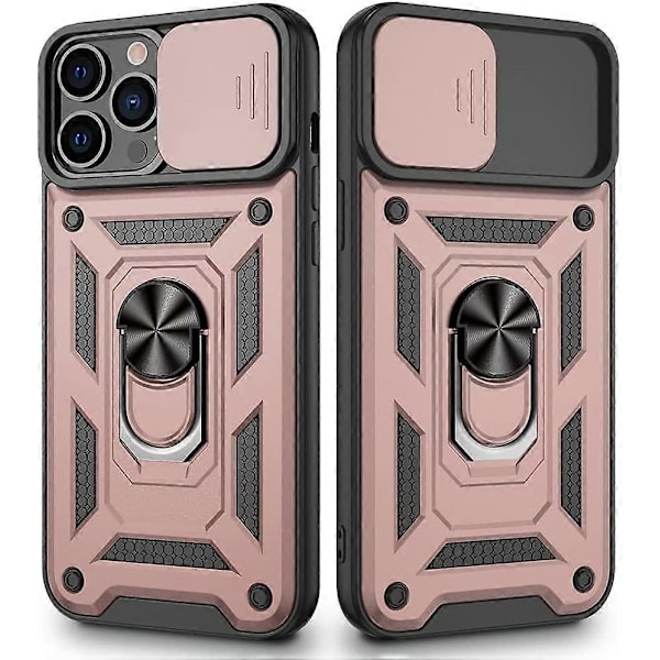 Yhteensopiva iPhone 13 Pro Max 6,7 tuuman 2021 -kotelo, jalustakotelo liukuvalla kameran suojuksella, sisäänrakennettu 360 kääntyvä rengaspidike magneettikotelo, punainen