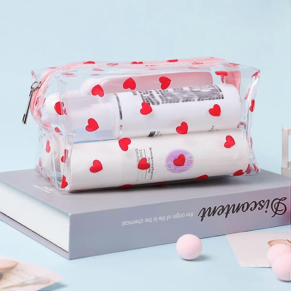Klare kosmetiktasker, søde PVC makeup tasker (hjerte)